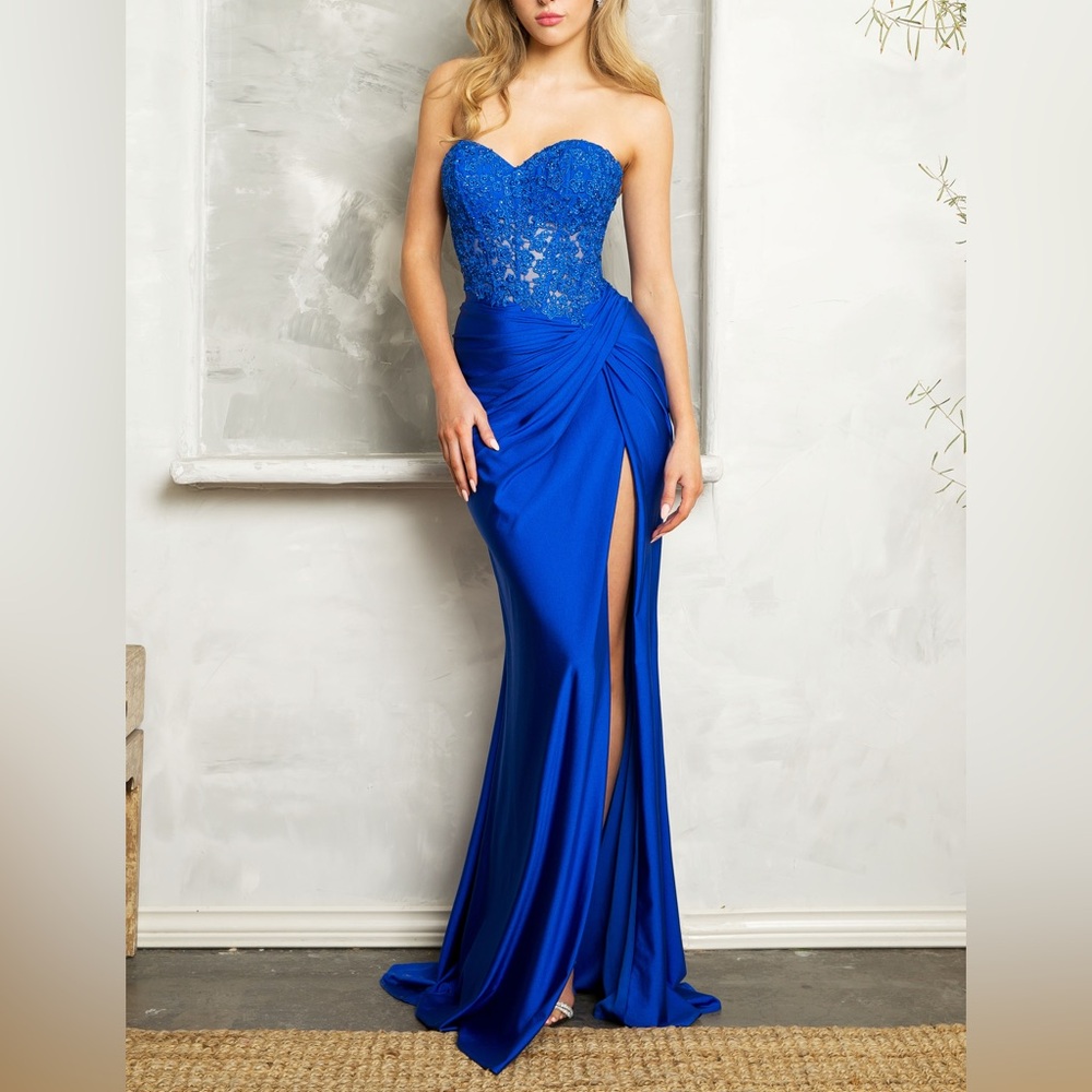 Strapless Corset Blue Lace Evening Gown La Divine Juno XS & S